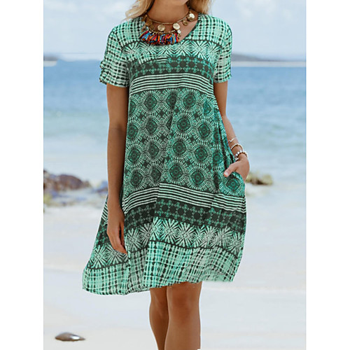 

Women's Wine Yellow Dress Shift Print S M