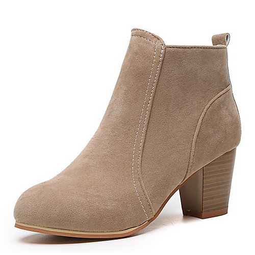 

Women's Boots Chunky Heel Round Toe PU Mid-Calf Boots Fall & Winter Red / Khaki / Black