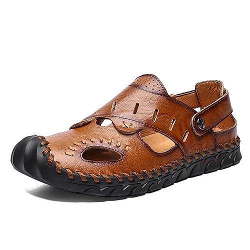 

Men's Cowhide Summer Sandals Non-slipping Light Brown / Brown / Black