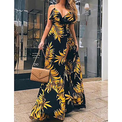 

Women's Yellow Dress Elegant Sheath Floral S M