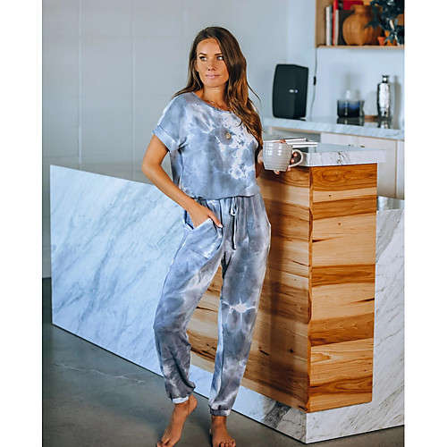 

Women's Light Blue Jumpsuit Onesie, Geometric S M L
