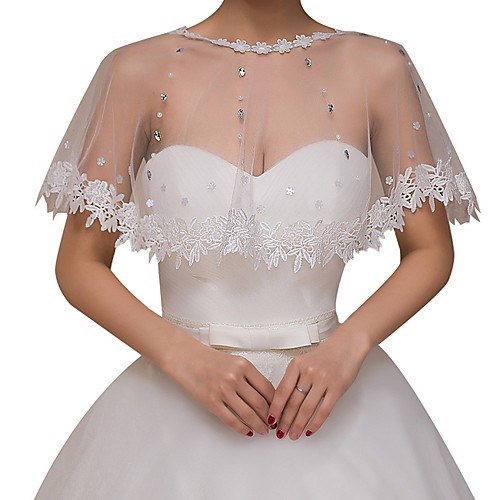 

Short Sleeve Capes Tulle Wedding Shawl & Wrap With Solid