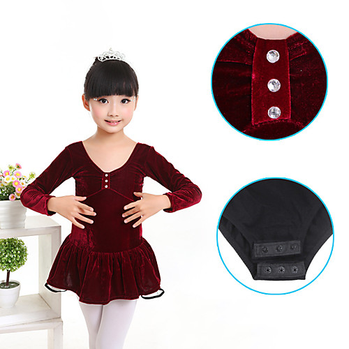 

Kids' Dancewear Dresses Girls' Training / Performance Pleuche Cascading Ruffles Long Sleeve Dress