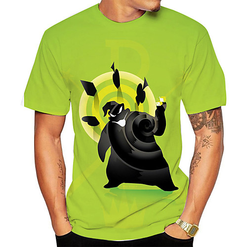 

Men's Daily Going out Basic T-shirt - 3D / Graphic / Cartoon Print Green