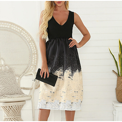 

Women's Beige Dress Elegant Sheath Print S M