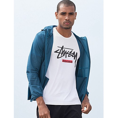 

Men's Daily / Sports Basic Spring & Fall / Spring & Summer Regular Jacket, Solid Colored / Letter Hooded Long Sleeve Nylon Print Blue / White / Light gray