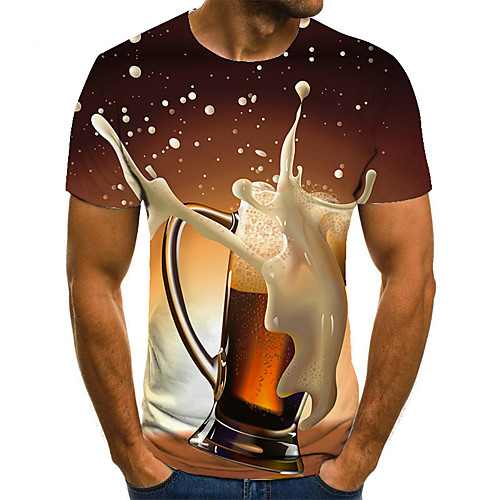 

Men's Daily Club Basic / Street chic Plus Size T-shirt - Beer Print Round Neck Purple / Summer / Short Sleeve