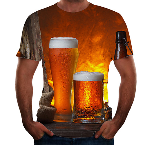 

Men's Going out Weekend Basic T-shirt - Color Block / 3D / Beer Rainbow