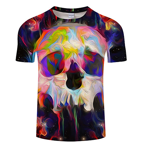 

Men's Daily Going out Exaggerated T-shirt - 3D / Skull Print Rainbow