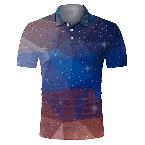 

Men's Club Weekend Rock / Exaggerated Polo - Galaxy / Color Block / 3D Print Navy Blue