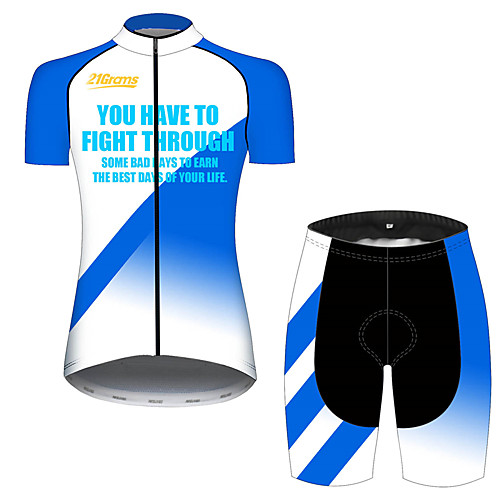 

21Grams Women's Short Sleeve Cycling Jersey with Shorts Blue / White Bike Breathable Quick Dry Sports Patterned Mountain Bike MTB Road Bike Cycling Clothing Apparel / Micro-elastic