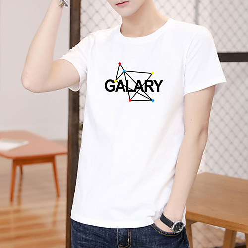 

Men's Daily Sports Business / Basic T-shirt - Geometric / Solid Colored / Letter Black & White, Print Red