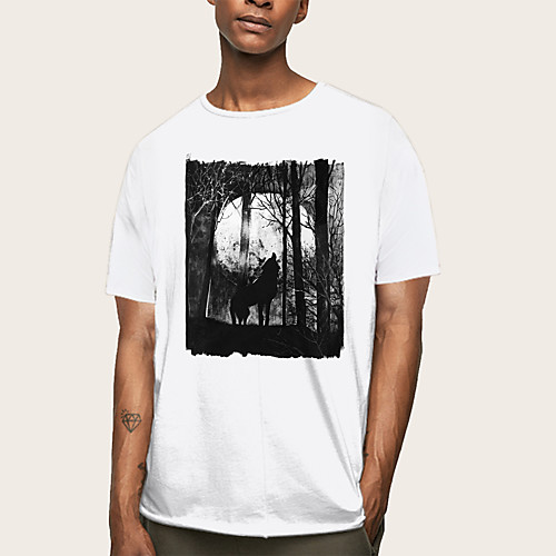 

Men's Daily Basic T-shirt - Animal Wolf, Print White