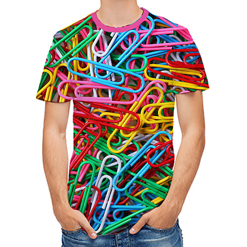 

Men's Going out Club Rock / Street chic T-shirt - Color Block / 3D / Abstract Print Rainbow
