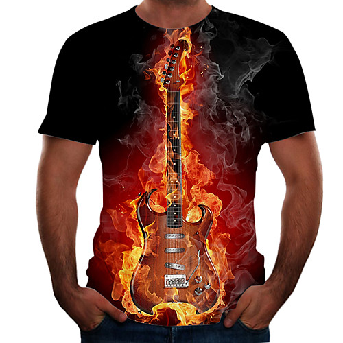 

Men's Daily Going out Basic / Street chic T-shirt - Color Block / Flame / Simulation Print Rainbow