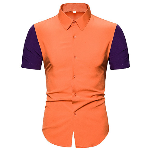 

Men's Color Block Patchwork Shirt Basic Daily Classic Collar Orange / Short Sleeve