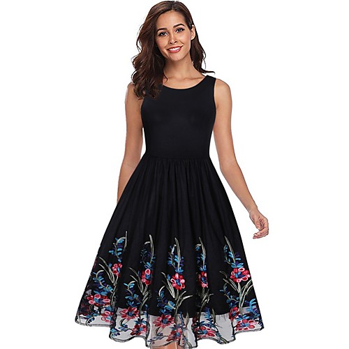 

Women's Black Dress A Line Floral S M
