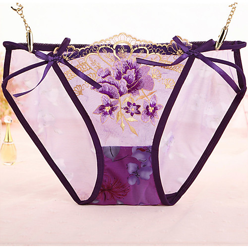 

Women's Lace / Cut Out / Bow Brief - Normal Low Waist Purple Blushing Pink Fuchsia One-Size