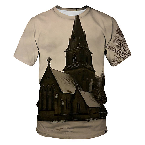 

Men's Going out Club Street chic / Exaggerated T-shirt - Color Block / 3D / Scenery Fantastic Beasts, Print Beige