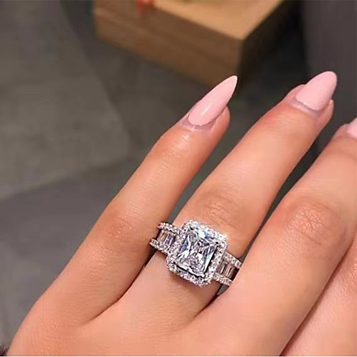 

Women's Ring Belle Ring AAA Cubic Zirconia 1pc White Copper Silver-Plated Irregular Statement Luxury Party Evening Gift Jewelry Geometrical Wearable