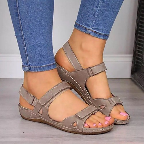 

Women's Sandals 2020 Flat Heel Open Toe PU Classic / Casual Spring & Fall / Spring & Summer Dark Grey / Yellow / Red