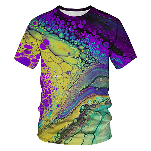 

Men's Going out Club Street chic / Exaggerated T-shirt - Color Block / 3D / Abstract Print Rainbow