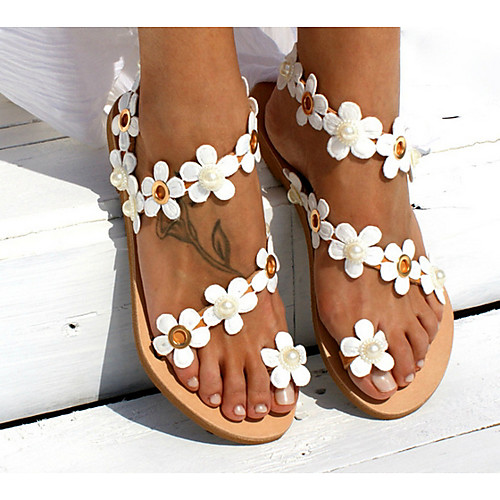 

Women's Sandals Flat Heel Open Toe PU Summer White