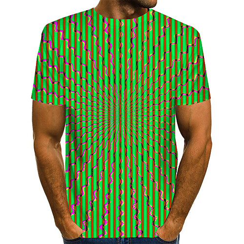 

Men's Plus Size Color Block 3D Print T-shirt Basic Street chic Daily Going out Round Neck Green / Short Sleeve