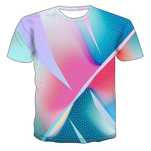 

Men's Daily Going out Basic T-shirt - Color Block / 3D / Abstract Print Rainbow