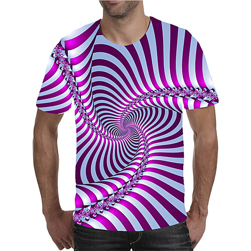 

Men's Daily Going out Street chic / Exaggerated T-shirt - Geometric / 3D / Graphic Pleated / Print Rainbow