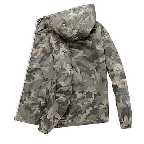 

Men's Daily / Sports Basic Spring & Fall / Spring & Summer Regular Jacket, Color Block / Camo / Camouflage Hooded Long Sleeve Nylon Patchwork Army Green / White / Black