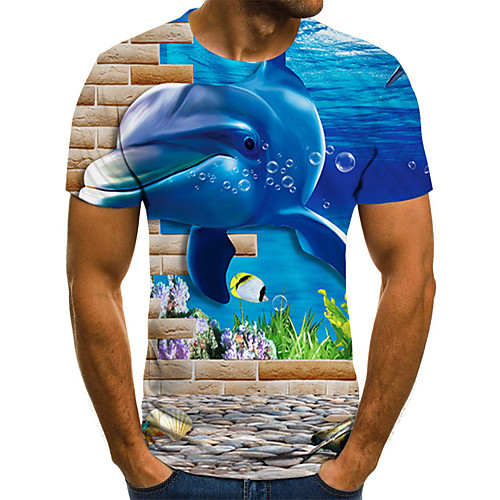 

Men's Daily Going out Street chic / Exaggerated T-shirt - Geometric / 3D / Graphic Pleated / Print Rainbow