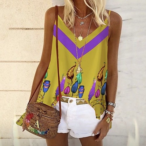 

Women's Daily Camisole - Geometric / Color Block Strap Yellow
