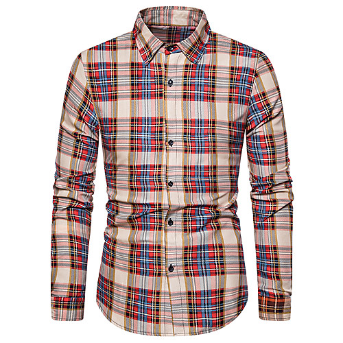 

Men's Check Shirt Basic Daily Classic Collar Blue / Orange / Long Sleeve