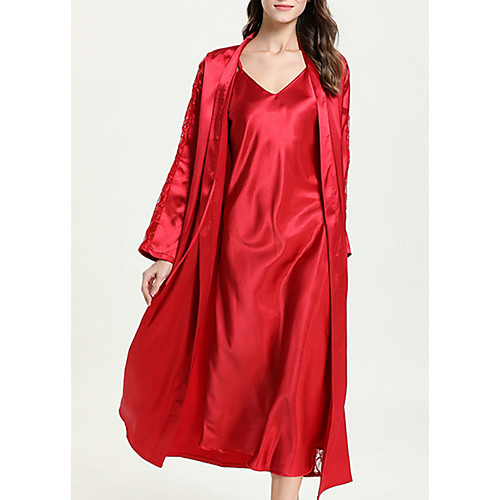 

Women's Deep V Suits Pajamas Solid Colored