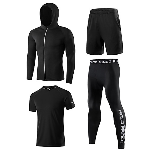 

Men's Elastane Activewear Set Workout Outfits Compression Suit 4pcs Running Active Training Fitness Thermal / Warm Breathable Quick Dry Sportswear Athletic Clothing Set Long Sleeve Activewear Stretchy