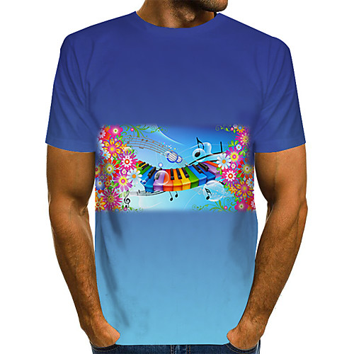 

Men's Daily Weekend Basic / Exaggerated T-shirt - Color Block / Rainbow / Abstract Print Blue