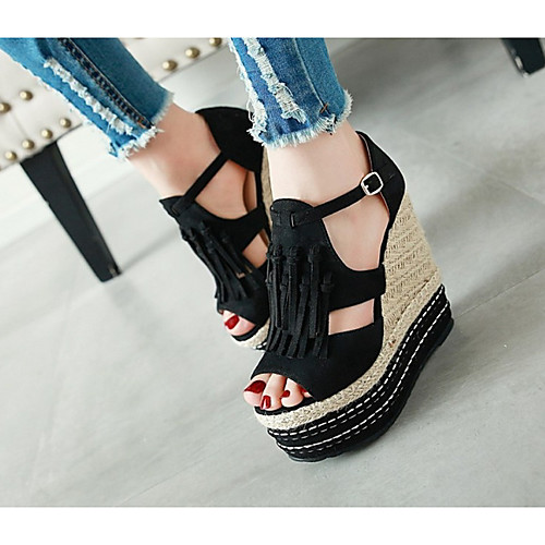 

Women's Sandals Wedge Heel Open Toe PU Summer Almond / Black
