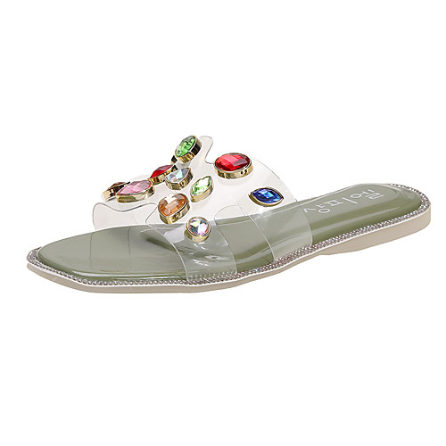 

Women's Slippers & Flip-Flops 2020 Flat Heel Open Toe Crystal PU Sweet / Minimalism Spring & Fall / Spring & Summer Yellow / Green / Beige