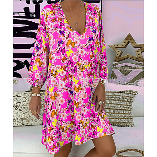 

Women's Fuchsia Green Dress Tunic Print S M