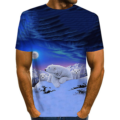

Men's Daily Weekend Basic / Exaggerated T-shirt - Color Block / Rainbow / Abstract Print Blue