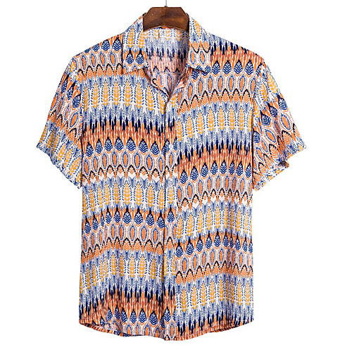 

Men's EU / US Size Graffiti Shirt Tropical Hawaiian Daily Beach Rainbow / Short Sleeve / Button Down Collar