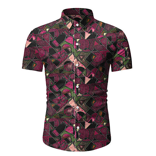 

Men's Daily Going out Basic / Street chic Shirt - Geometric Print Red