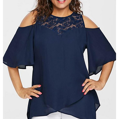 

Women's Daily T-shirt - Solid Colored Lace / Cut Out / Layered Purple