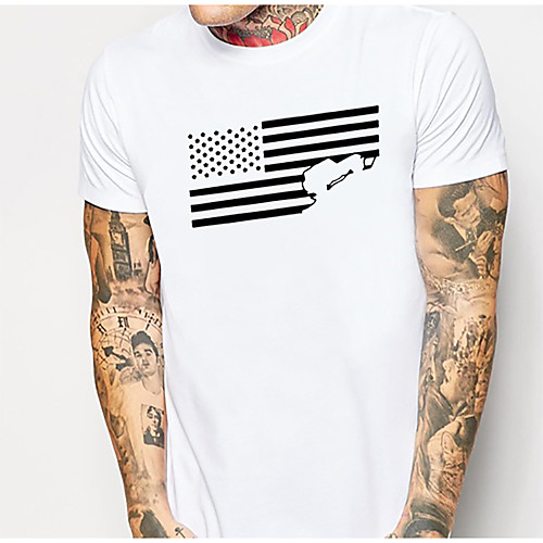 

Men's Daily Sports Business / Basic T-shirt - Solid Colored / National Flag Black & White, Print Yellow