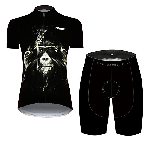 

21Grams Women's Short Sleeve Cycling Jersey with Shorts Black Animal Monkey Bike Clothing Suit Breathable Quick Dry Ultraviolet Resistant Sweat-wicking Sports Animal Mountain Bike MTB Road Bike