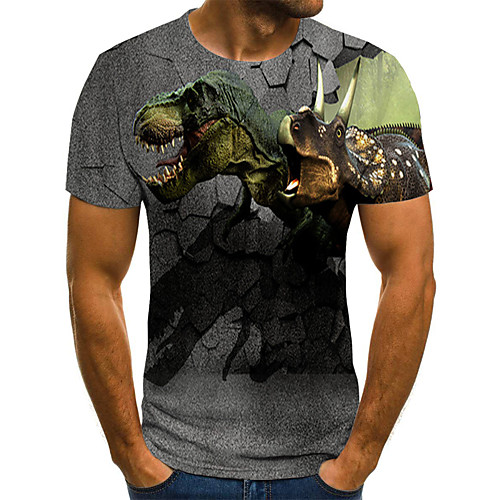 

Men's Plus Size Geometric Color Block Print T-shirt Street chic Exaggerated Holiday Going out Round Neck Rainbow / Short Sleeve