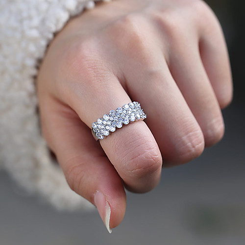 

Women's Ring Belle Ring AAA Cubic Zirconia 1pc White Copper Silver-Plated Irregular Statement Luxury Party Evening Gift Jewelry Geometrical Wearable
