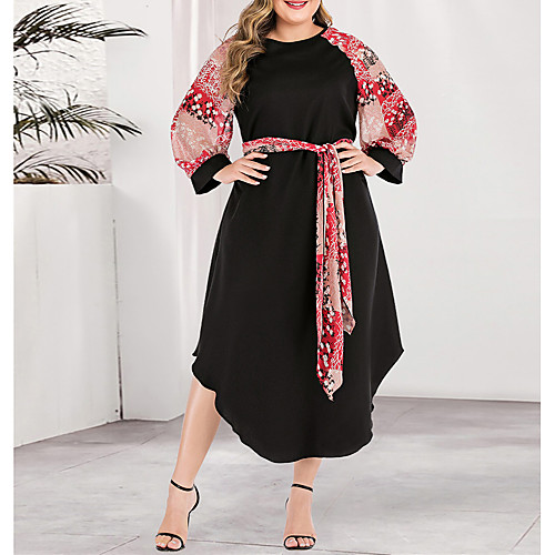 

Women's Plus Size Asymmetrical A Line Dress - Long Sleeve Color Block Solid Color Print Spring & Summer Fall & Winter Casual Boho Daily Going out Blushing Pink L XL XXL