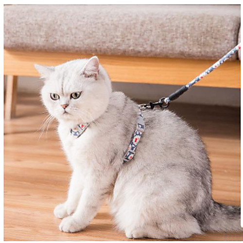 

Cat Harness Leash Adjustable Soft Safety Flower Cotton Pink Dark Blue Light Blue 2pcs